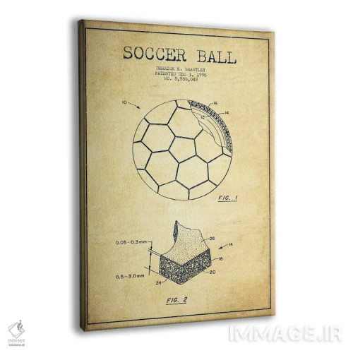 تابلو نقشهٔ ثبت اختراع قدیمی توپ فوتبال برانتلی اثر پیکسل کهنه (استودیو/نام هنری) - نمای پرسپکتیو محصول
