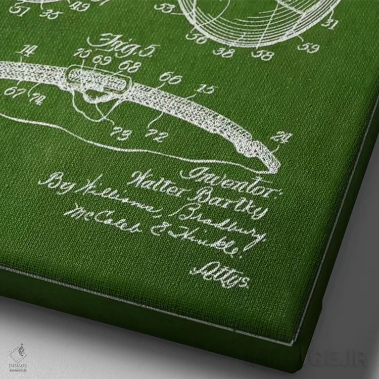 تابلو نقشهٔ ثبت اختراع توپ فوتبال بارتکی (سبز) اثر پیکسل کهنه (استودیو/نام هنری) - نمای نزدیک بافت بوم