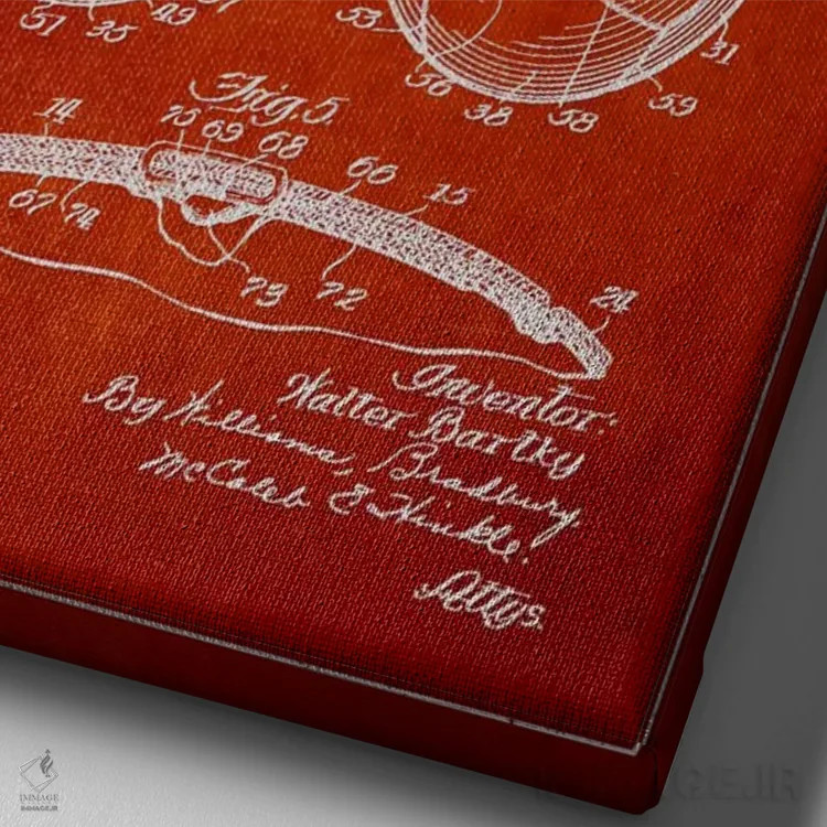 تابلو نقشهٔ ثبت اختراع توپ فوتبال بارتکی (قرمز) اثر پیکسل کهنه (استودیو/نام هنری) - نمای نزدیک بافت بوم