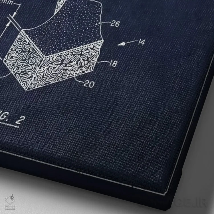 تابلو نقشهٔ ثبت اختراع توپ فوتبال برانتلی (آبی نفتی) اثر پیکسل کهنه (استودیو/نام هنری) - نمای نزدیک بافت بوم