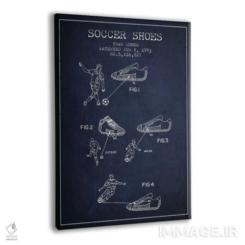 تابلو نقشهٔ ثبت اختراع کفش فوتبال کوهن (آبی نفتی) اثر پیکسل کهنه (استودیو/نام هنری) - نمای پرسپکتیو محصول