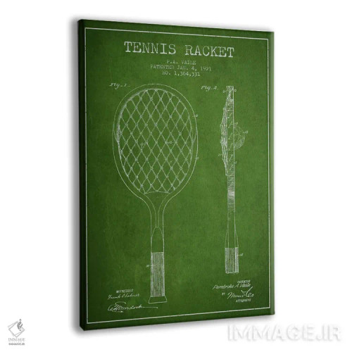 تابلو نقشهٔ ثبت اختراع راکت تنیس (سبز) اثر پیکسل کهنه (استودیو/نام هنری) - نمای پرسپکتیو محصول