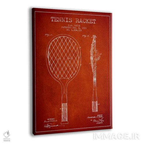 تابلو نقشهٔ ثبت اختراع راکت تنیس (قرمز) اثر پیکسل کهنه (استودیو/نام هنری) - نمای پرسپکتیو محصول