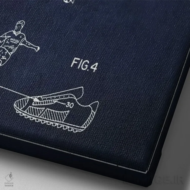 تابلو نقشهٔ ثبت اختراع کفش فوتبال کوهن (آبی نفتی) اثر پیکسل کهنه (استودیو/نام هنری) - نمای نزدیک بافت بوم