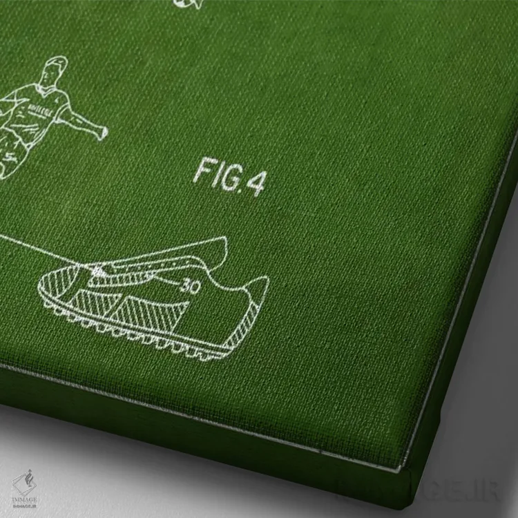 تابلو نقشهٔ ثبت اختراع کفش فوتبال کوهن (سبز) اثر پیکسل کهنه (استودیو/نام هنری) - نمای نزدیک بافت بوم