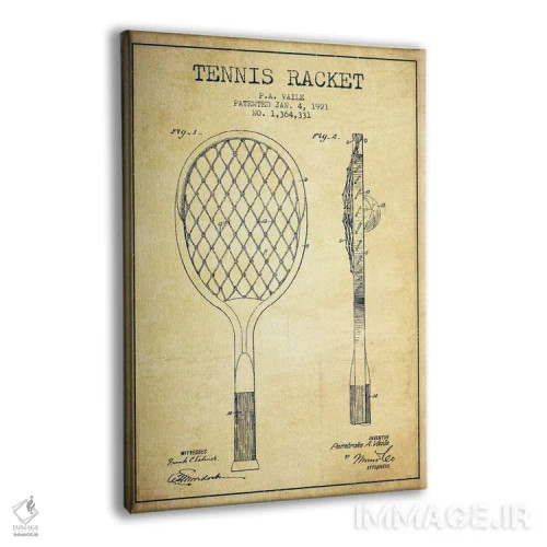 تابلو نقشهٔ ثبت اختراع قدیمی راکت تنیس اثر پیکسل کهنه (استودیو/نام هنری) - نمای پرسپکتیو محصول
