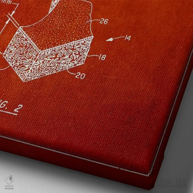 تابلو نقشهٔ ثبت اختراع توپ فوتبال برانتلی (قرمز) اثر پیکسل کهنه (استودیو/نام هنری) - نمای نزدیک بافت بوم