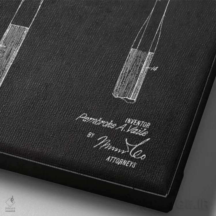 تابلو نقشهٔ ثبت اختراع راکت تنیس (زغالی) اثر پیکسل کهنه (استودیو/نام هنری) - نمای نزدیک بافت بوم