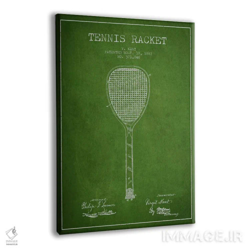 تابلو نقشهٔ ثبت اختراع راکت تنیس (سبز) اثر پیکسل کهنه (استودیو/نام هنری) - نمای پرسپکتیو محصول