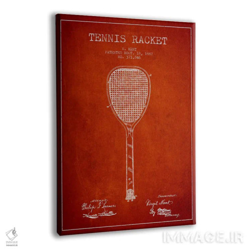 تابلو نقشهٔ ثبت اختراع راکت تنیس (قرمز) اثر پیکسل کهنه (استودیو/نام هنری) - نمای پرسپکتیو محصول