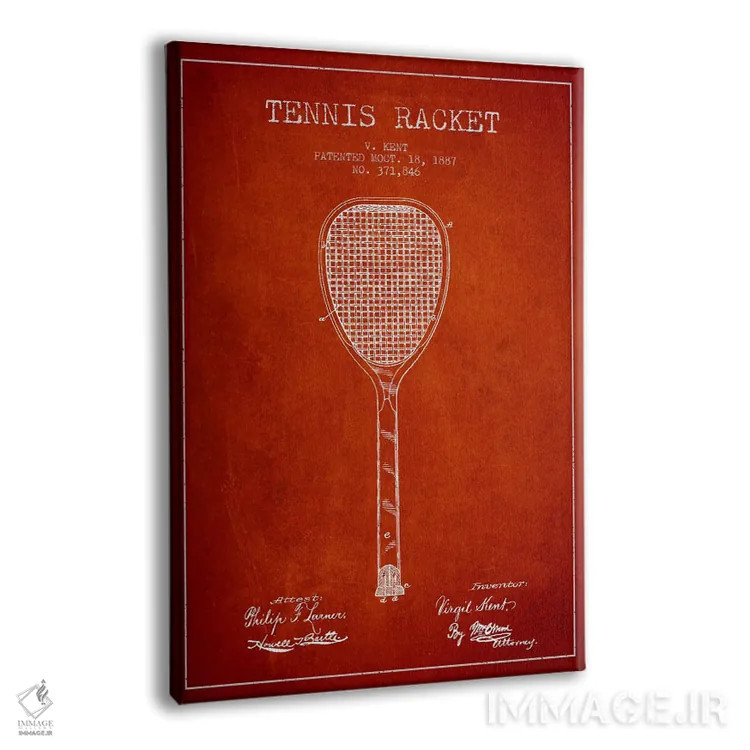 تابلو نقشهٔ ثبت اختراع راکت تنیس (قرمز) اثر پیکسل کهنه (استودیو/نام هنری) - نمای پرسپکتیو محصول
