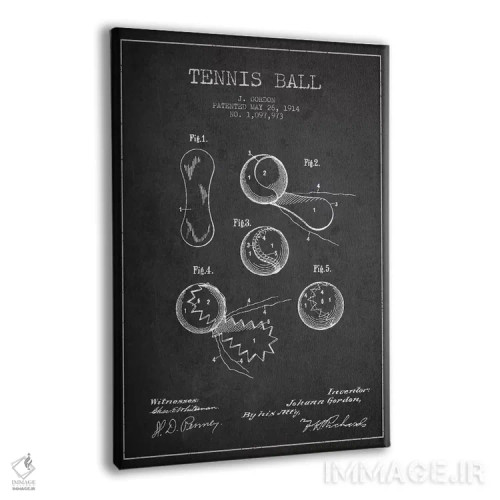 تابلو نقشهٔ ثبت اختراع توپ تنیس (زغالی) اثر پیکسل کهنه (استودیو/نام هنری) - نمای پرسپکتیو محصول