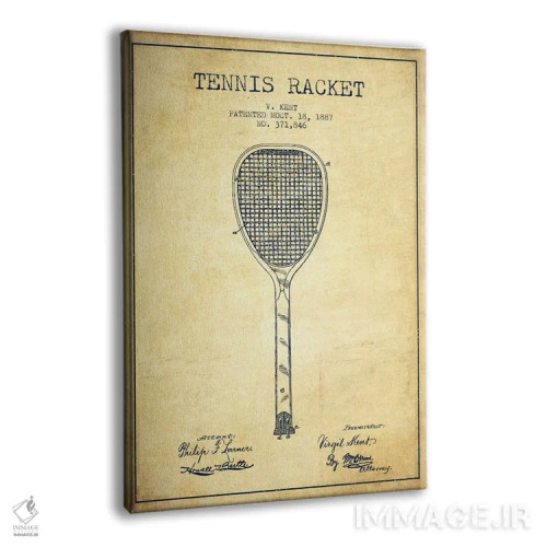 تابلو نقشهٔ ثبت اختراع قدیمی راکت تنیس اثر پیکسل کهنه (استودیو/نام هنری) - نمای پرسپکتیو محصول