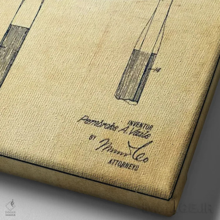 تابلو نقشهٔ ثبت اختراع قدیمی راکت تنیس اثر پیکسل کهنه (استودیو/نام هنری) - نمای نزدیک بافت بوم