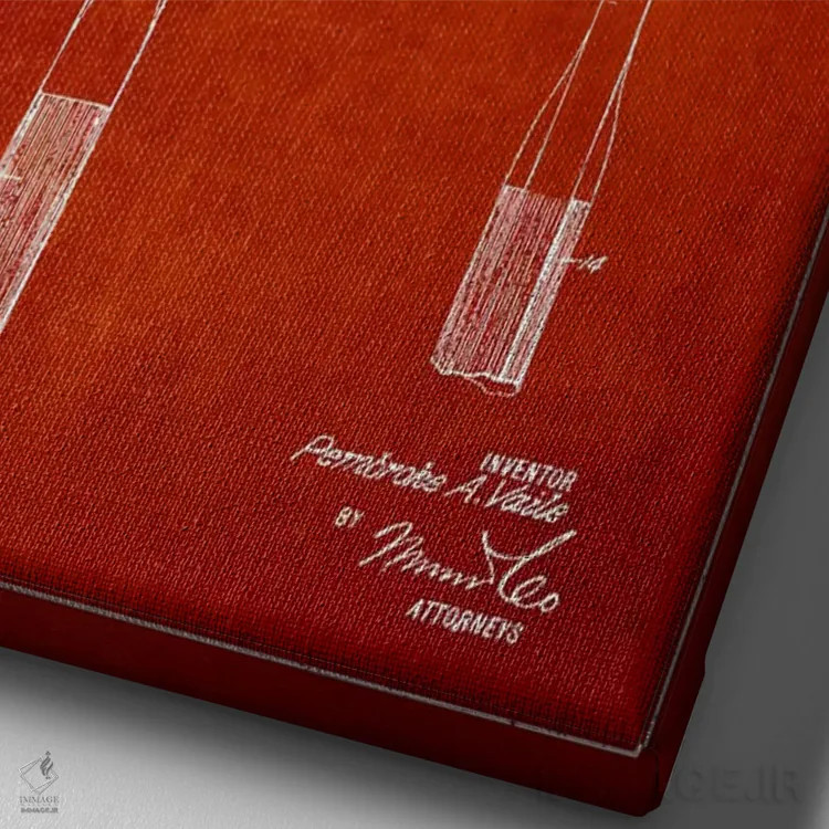 تابلو نقشهٔ ثبت اختراع راکت تنیس (قرمز) اثر پیکسل کهنه (استودیو/نام هنری) - نمای نزدیک بافت بوم