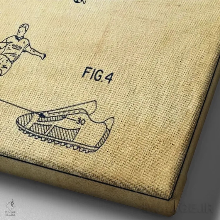 تابلو نقشهٔ ثبت اختراع قدیمی کفش فوتبال کوهن اثر پیکسل کهنه (استودیو/نام هنری) - نمای نزدیک بافت بوم