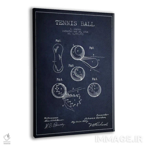 تابلو نقشهٔ ثبت اختراع توپ تنیس (آبی نفتی) اثر پیکسل کهنه (استودیو/نام هنری) - نمای پرسپکتیو محصول