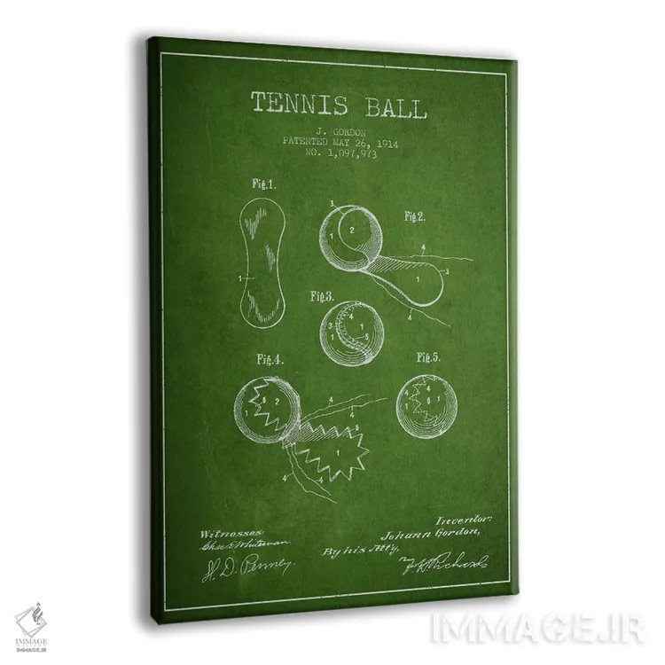 تابلو نقشهٔ ثبت اختراع توپ تنیس (سبز) اثر پیکسل کهنه (استودیو/نام هنری) - نمای پرسپکتیو محصول