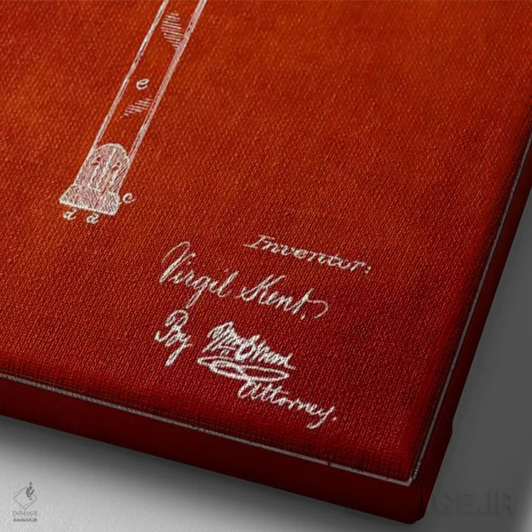 تابلو نقشهٔ ثبت اختراع راکت تنیس (قرمز) اثر پیکسل کهنه (استودیو/نام هنری) - نمای نزدیک بافت بوم