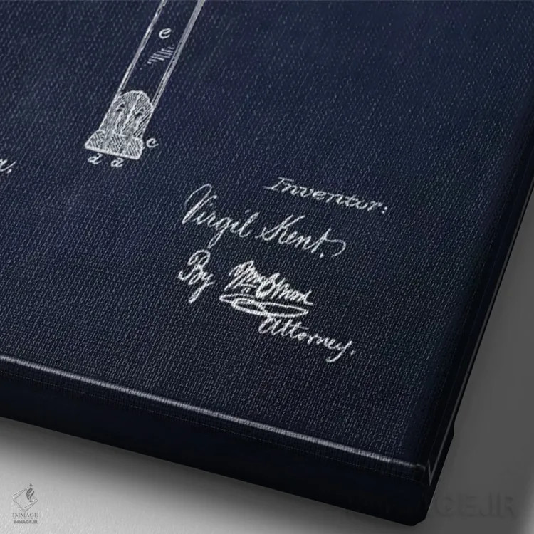 تابلو نقشهٔ ثبت اختراع راکت تنیس (آبی نفتی) اثر پیکسل کهنه (استودیو/نام هنری) - نمای نزدیک بافت بوم