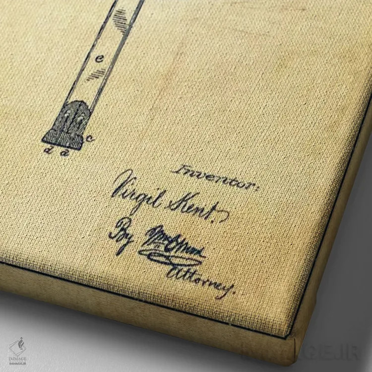 تابلو نقشهٔ ثبت اختراع قدیمی راکت تنیس اثر پیکسل کهنه (استودیو/نام هنری) - نمای نزدیک بافت بوم