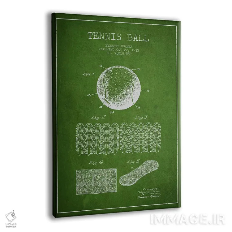 تابلو نقشهٔ ثبت اختراع توپ تنیس (سبز) اثر پیکسل کهنه (استودیو/نام هنری) - نمای پرسپکتیو محصول