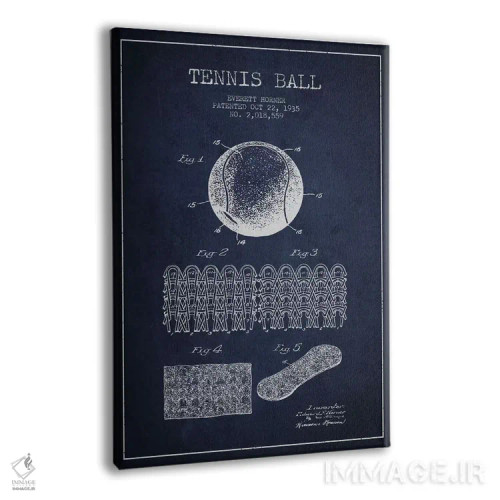 تابلو نقشهٔ ثبت اختراع توپ تنیس (آبی نفتی) اثر پیکسل کهنه (استودیو/نام هنری) - نمای پرسپکتیو محصول