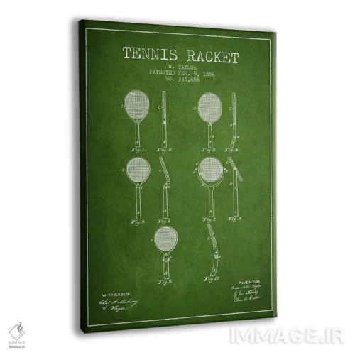 تابلو نقشهٔ ثبت اختراع راکت تنیس (سبز) اثر پیکسل کهنه (استودیو/نام هنری) - نمای پرسپکتیو محصول
