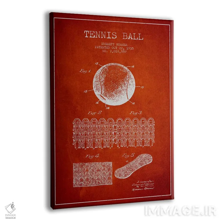 تابلو نقشهٔ ثبت اختراع توپ تنیس (قرمز) اثر پیکسل کهنه (استودیو/نام هنری) - نمای پرسپکتیو محصول