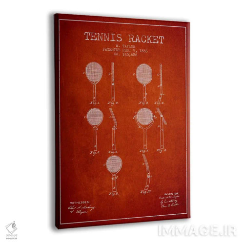 تابلو نقشهٔ ثبت اختراع راکت تنیس (قرمز) اثر پیکسل کهنه (استودیو/نام هنری) - نمای پرسپکتیو محصول