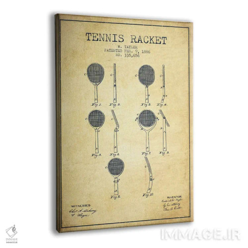 تابلو نقشهٔ ثبت اختراع قدیمی راکت تنیس اثر پیکسل کهنه (استودیو/نام هنری) - نمای پرسپکتیو محصول
