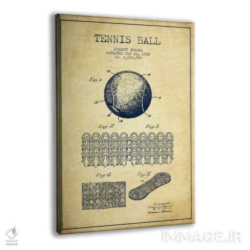 تابلو نقشهٔ ثبت اختراع قدیمی توپ تنیس اثر پیکسل کهنه (استودیو/نام هنری) - نمای پرسپکتیو محصول