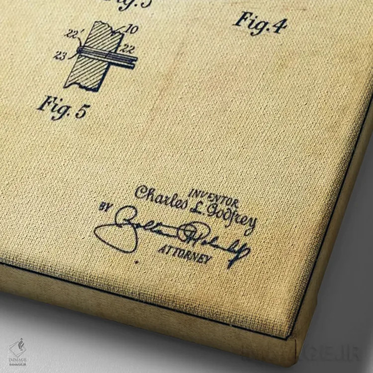 تابلو نقشهٔ ثبت اختراع قدیمی راکت تنیس اثر پیکسل کهنه (استودیو/نام هنری) - نمای نزدیک بافت بوم