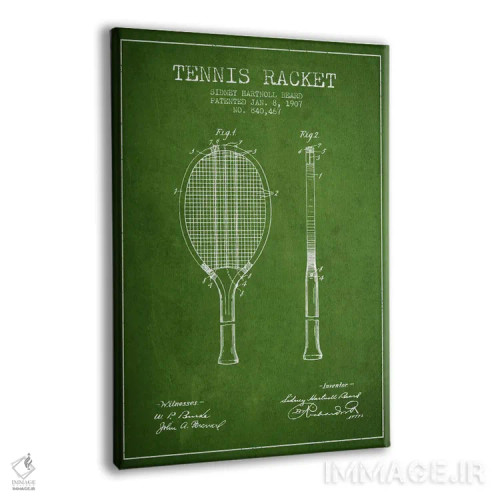 تابلو نقشهٔ ثبت اختراع راکت تنیس (سبز) اثر پیکسل کهنه (استودیو/نام هنری) - نمای پرسپکتیو محصول
