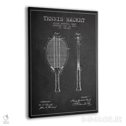 تابلو نقشهٔ ثبت اختراع راکت تنیس (زغالی) اثر پیکسل کهنه (استودیو/نام هنری) - نمای پرسپکتیو محصول