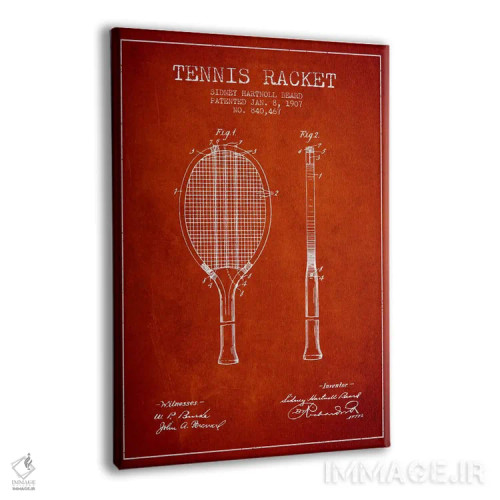تابلو نقشهٔ ثبت اختراع راکت تنیس (قرمز) اثر پیکسل کهنه (استودیو/نام هنری) - نمای پرسپکتیو محصول