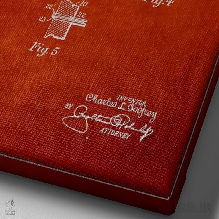 تابلو نقشهٔ ثبت اختراع راکت تنیس (قرمز) اثر پیکسل کهنه (استودیو/نام هنری) - نمای نزدیک بافت بوم