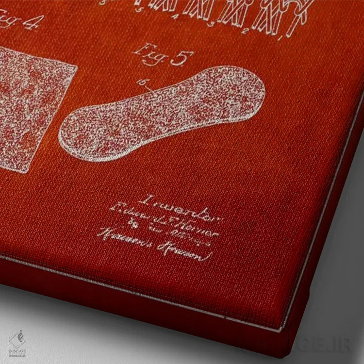 تابلو نقشهٔ ثبت اختراع توپ تنیس (قرمز) اثر پیکسل کهنه (استودیو/نام هنری) - نمای نزدیک بافت بوم