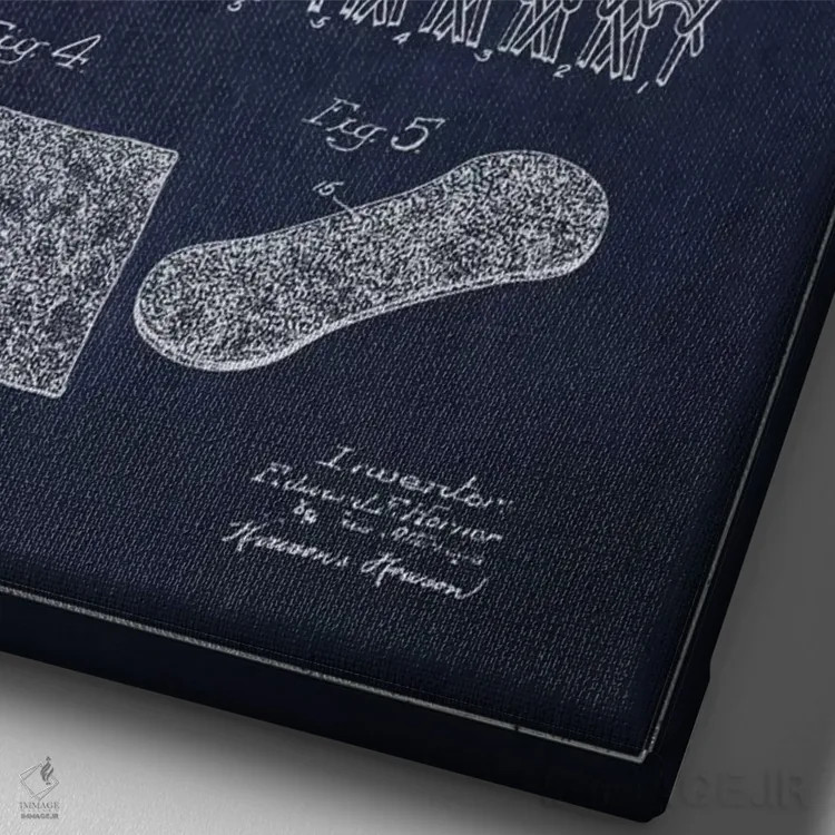 تابلو نقشهٔ ثبت اختراع توپ تنیس (آبی نفتی) اثر پیکسل کهنه (استودیو/نام هنری) - نمای نزدیک بافت بوم