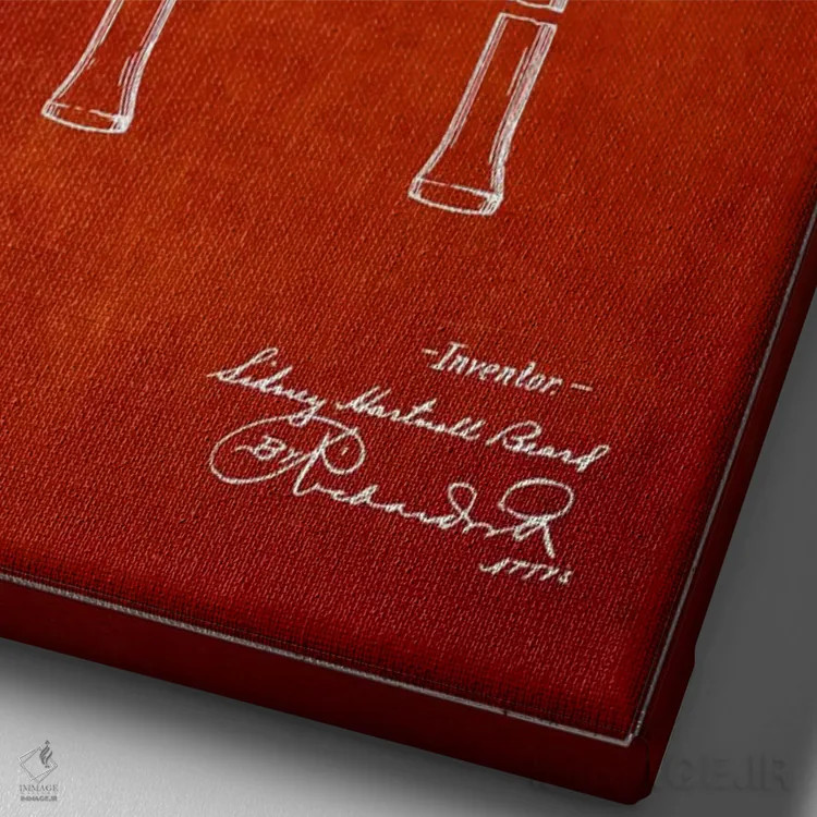 تابلو نقشهٔ ثبت اختراع راکت تنیس (قرمز) اثر پیکسل کهنه (استودیو/نام هنری) - نمای نزدیک بافت بوم