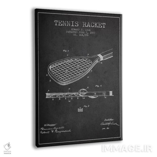 تابلو نقشهٔ ثبت اختراع راکت تنیس (زغالی) اثر پیکسل کهنه (استودیو/نام هنری) - نمای پرسپکتیو محصول