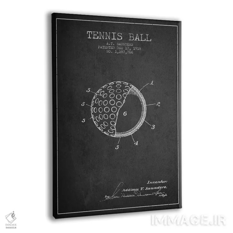 تابلو نقشهٔ ثبت اختراع توپ تنیس (زغالی) اثر پیکسل کهنه (استودیو/نام هنری) - نمای پرسپکتیو محصول