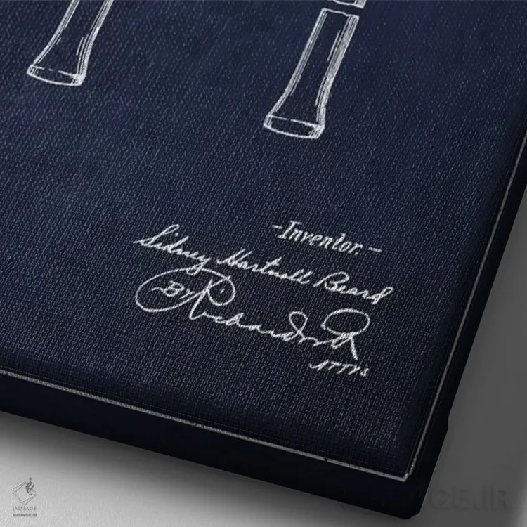 تابلو نقشهٔ ثبت اختراع راکت تنیس (آبی نفتی) اثر پیکسل کهنه (استودیو/نام هنری) - نمای نزدیک بافت بوم