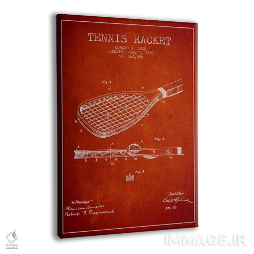 تابلو نقشهٔ ثبت اختراع راکت تنیس (قرمز) اثر پیکسل کهنه (استودیو/نام هنری) - نمای پرسپکتیو محصول