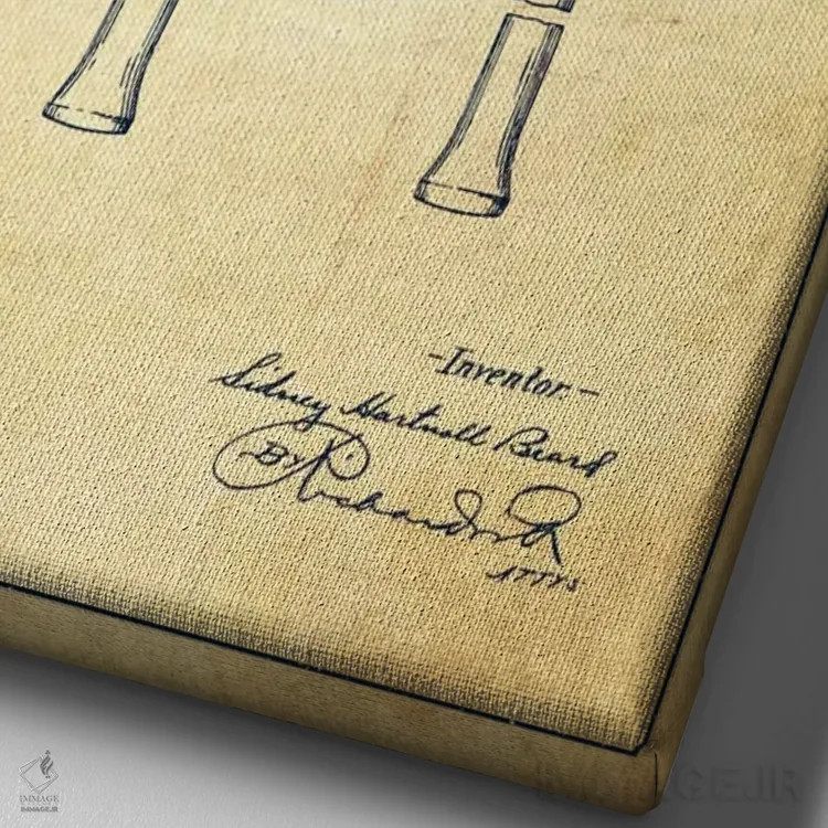 تابلو نقشهٔ ثبت اختراع قدیمی راکت تنیس اثر پیکسل کهنه (استودیو/نام هنری) - نمای نزدیک بافت بوم