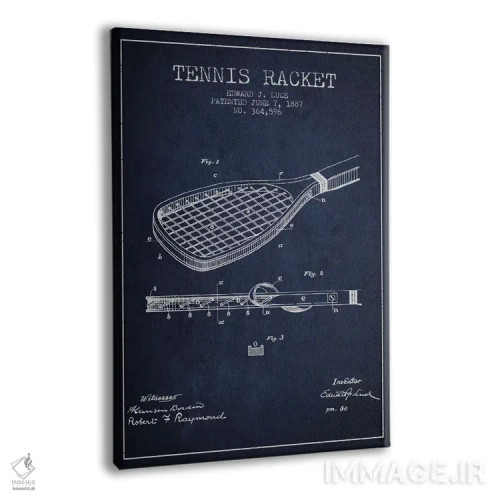 تابلو نقشهٔ ثبت اختراع راکت تنیس (آبی نفتی) اثر پیکسل کهنه (استودیو/نام هنری) - نمای پرسپکتیو محصول