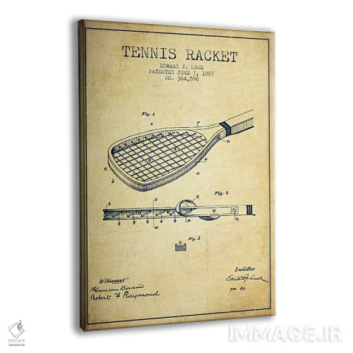 تابلو نقشهٔ ثبت اختراع قدیمی راکت تنیس اثر پیکسل کهنه (استودیو/نام هنری) - نمای پرسپکتیو محصول