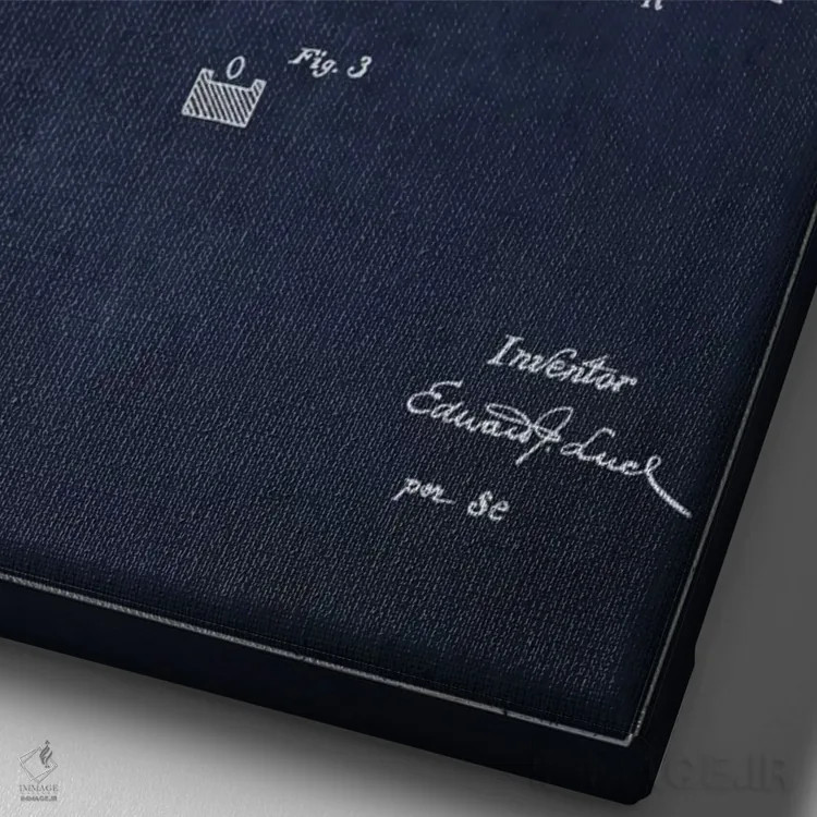 تابلو نقشهٔ ثبت اختراع راکت تنیس (آبی نفتی) اثر پیکسل کهنه (استودیو/نام هنری) - نمای نزدیک بافت بوم