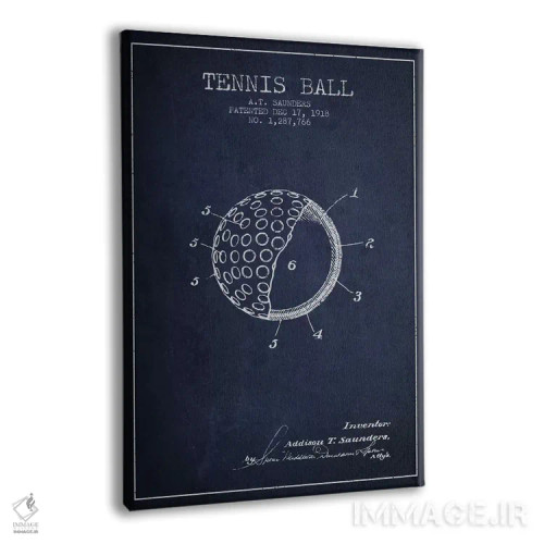 تابلو نقشهٔ ثبت اختراع توپ تنیس (آبی نفتی) اثر پیکسل کهنه (استودیو/نام هنری) - نمای پرسپکتیو محصول