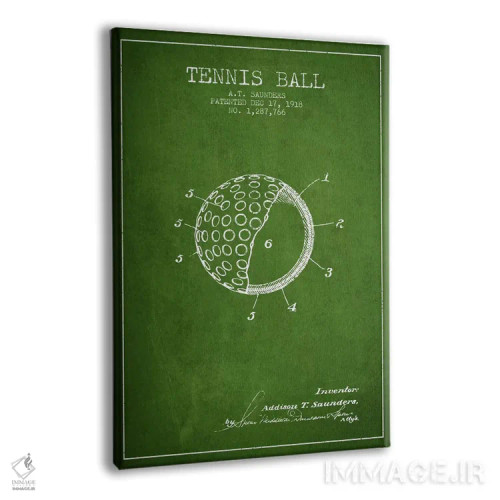 تابلو نقشهٔ ثبت اختراع توپ تنیس (سبز) اثر پیکسل کهنه (استودیو/نام هنری) - نمای پرسپکتیو محصول